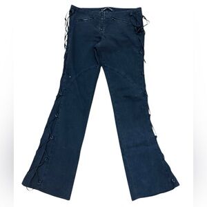 Elegant Dark Blue Flare Jeans with Side Details
